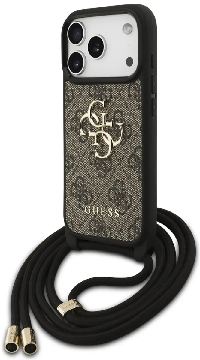 GUESS 4G Groot Logo Cord Stap Case iPhone 17 Pro - Zwart