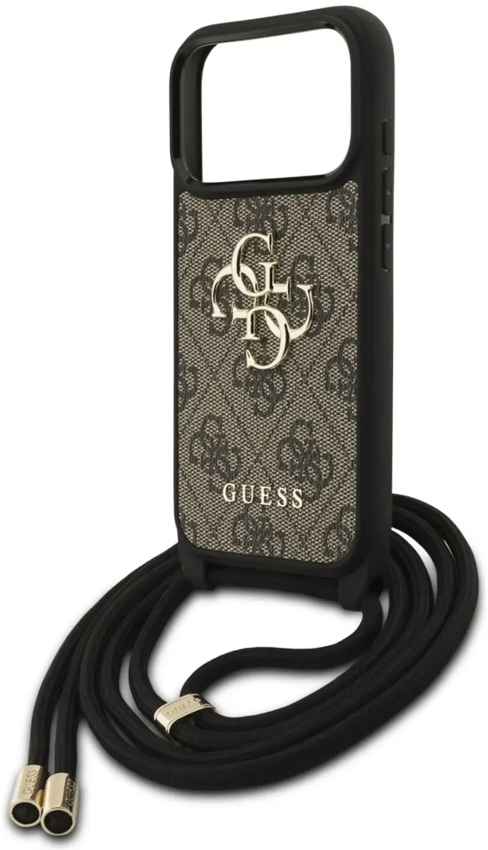GUESS 4G Groot Logo Cord Stap Case iPhone 17 Pro - Zwart