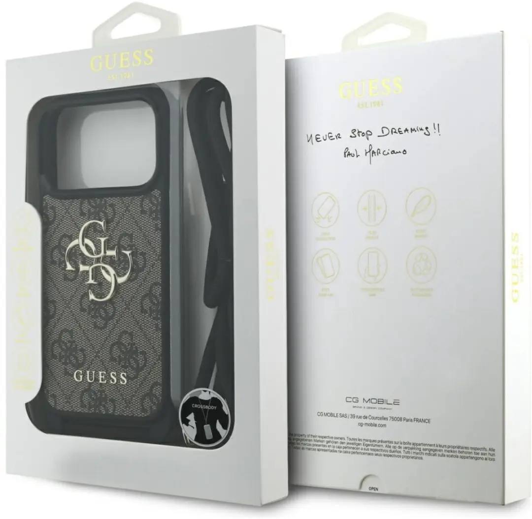 GUESS 4G Groot Logo Cord Stap Case iPhone 17 Pro - Zwart