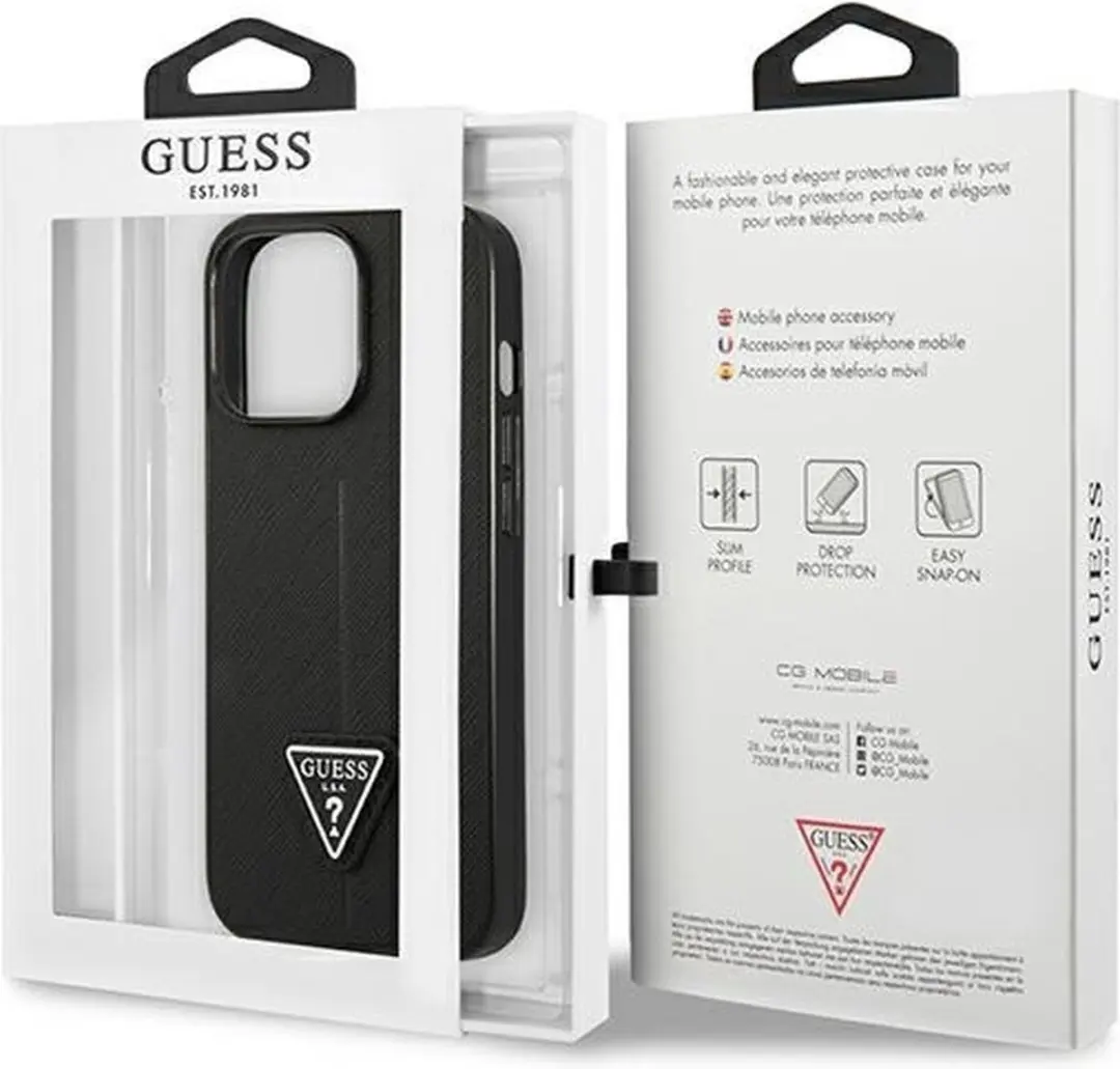 Guess Saffiano Hoesje iPhone 14 Pro - Zwart - afbeelding 6 van 6