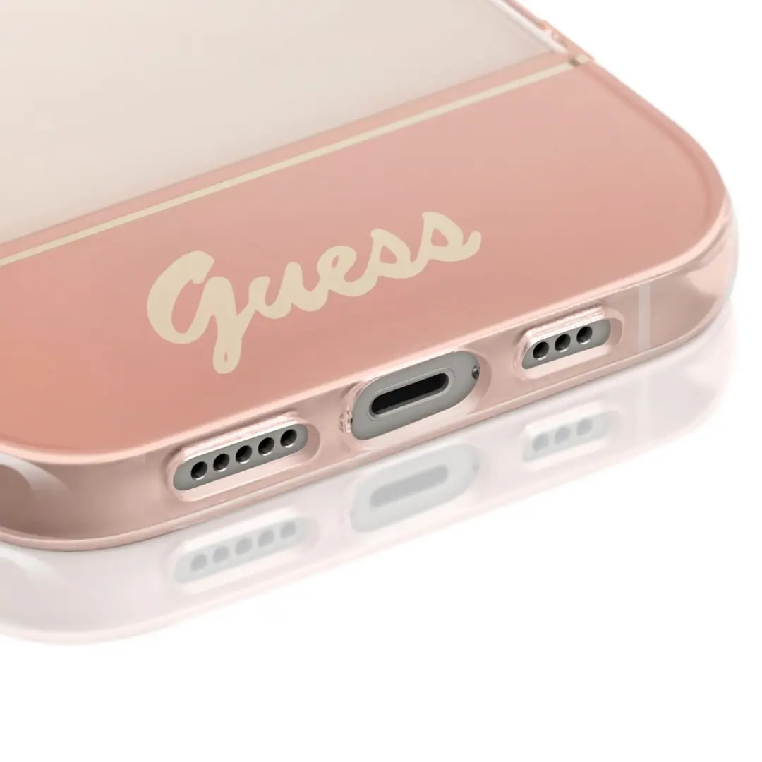 GUESS Transparante Roze TPU Back Cover iPhone 14 - Met koord