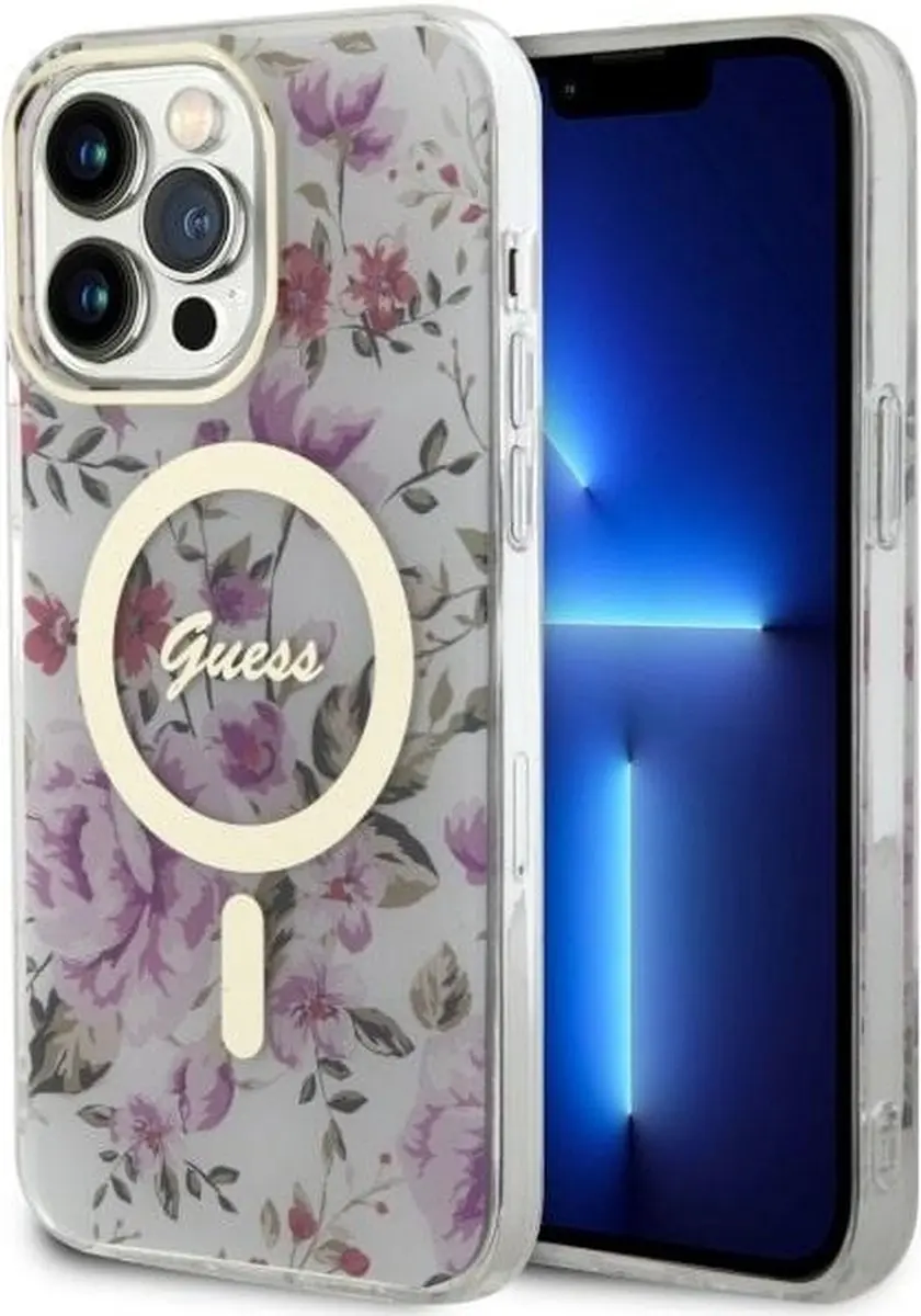 GUESS Flower MagSafe Hoesje - iPhone 14 Pro Max - Transparant