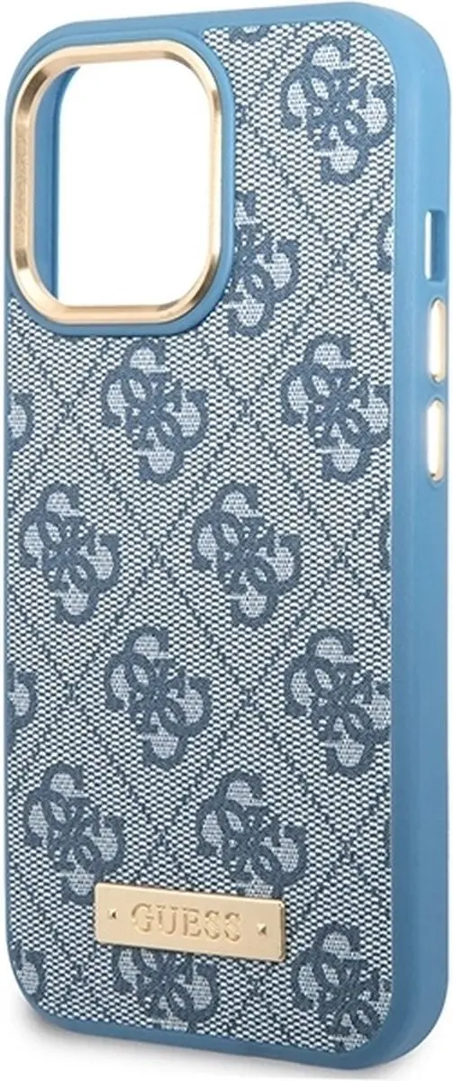 Guess 4G Plaque Back Case - iPhone 14 Pro Max - Blauw - MagSafe