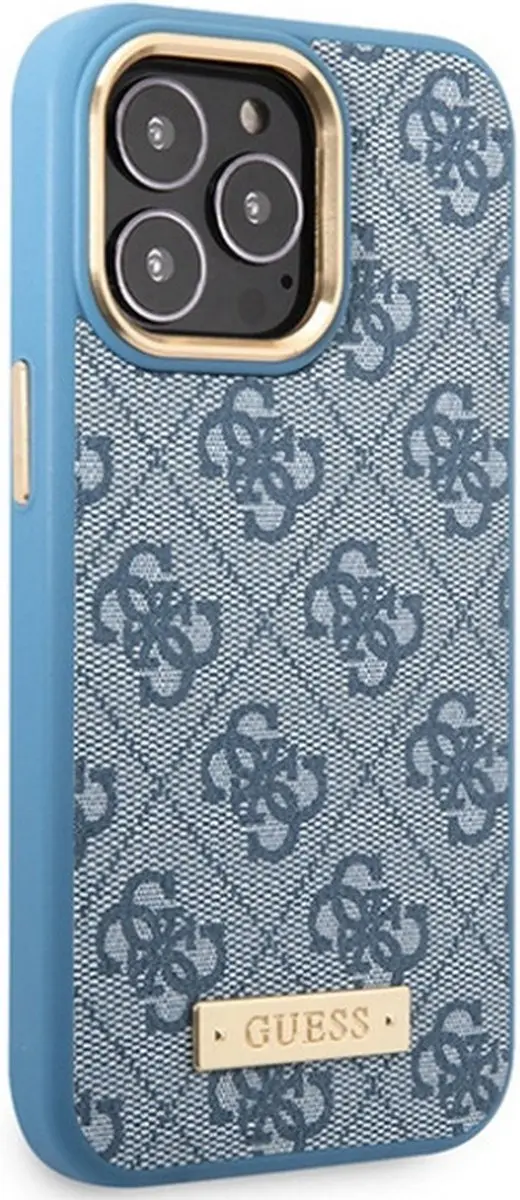 Guess 4G Plaque Back Case - iPhone 14 Pro Max - Blauw - MagSafe