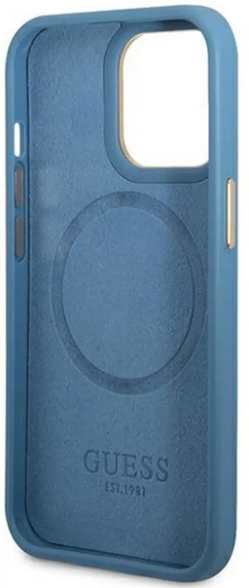 Guess 4G Plaque Back Case - iPhone 14 Pro Max - Blauw - MagSafe