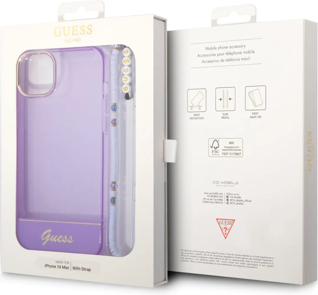 GUESS Telefoonhoesje iPhone 14 Plus - Paars Transparant - MagSafe