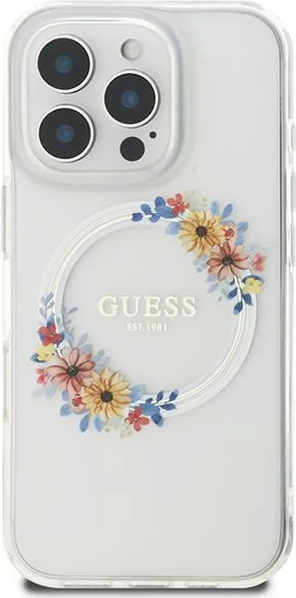 GUESS Backcover iPhone 16 Pro MagSafe IML Bloemenkrans - Transparant - afbeelding 6 van 6