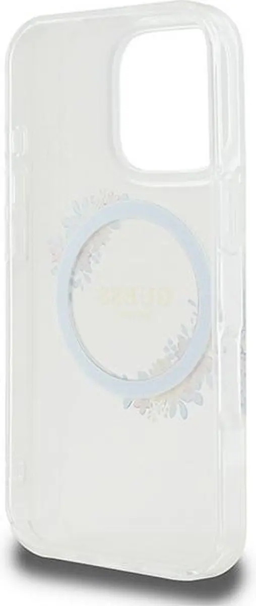 GUESS Backcover iPhone 16 Pro MagSafe IML Bloemenkrans - Transparant
