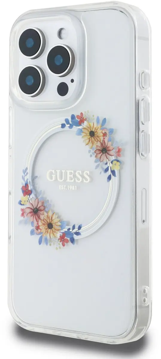 GUESS Backcover iPhone 16 Pro MagSafe IML Bloemenkrans