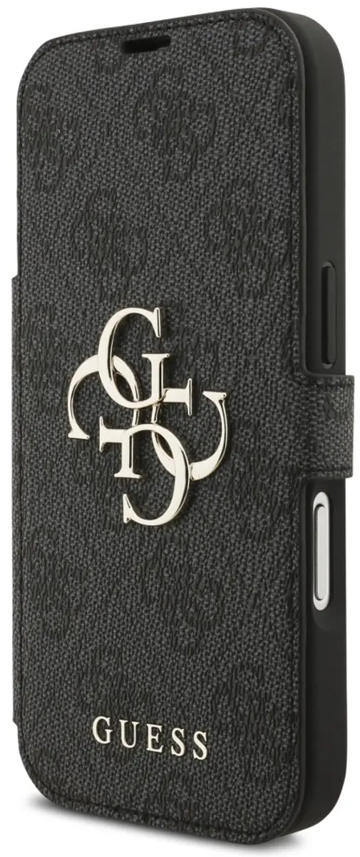 GUESS 4G Big Metal Logo Book Wallet Case - iPhone 17 Pro - 3 Pasjes - Zwart