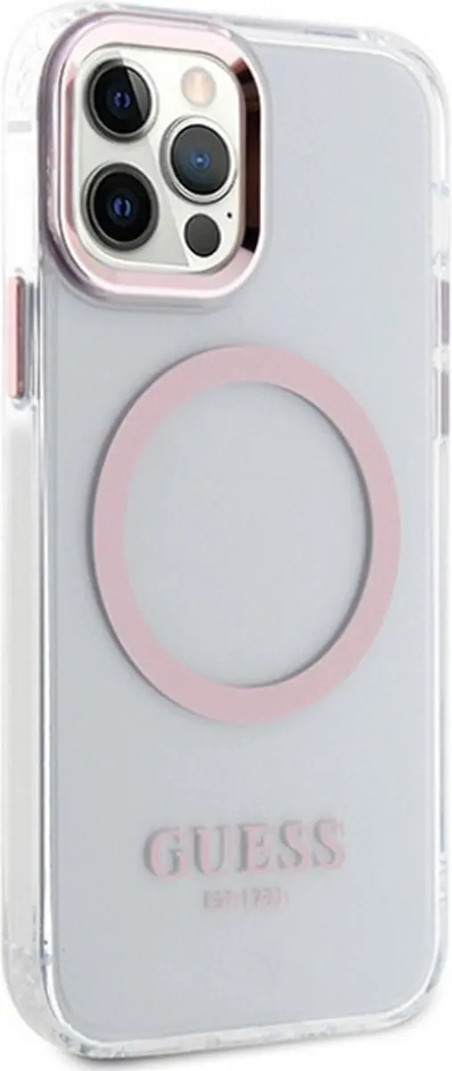 Guess Translucent Back Case - iPhone 12/12 Pro Roze - MagSafe
