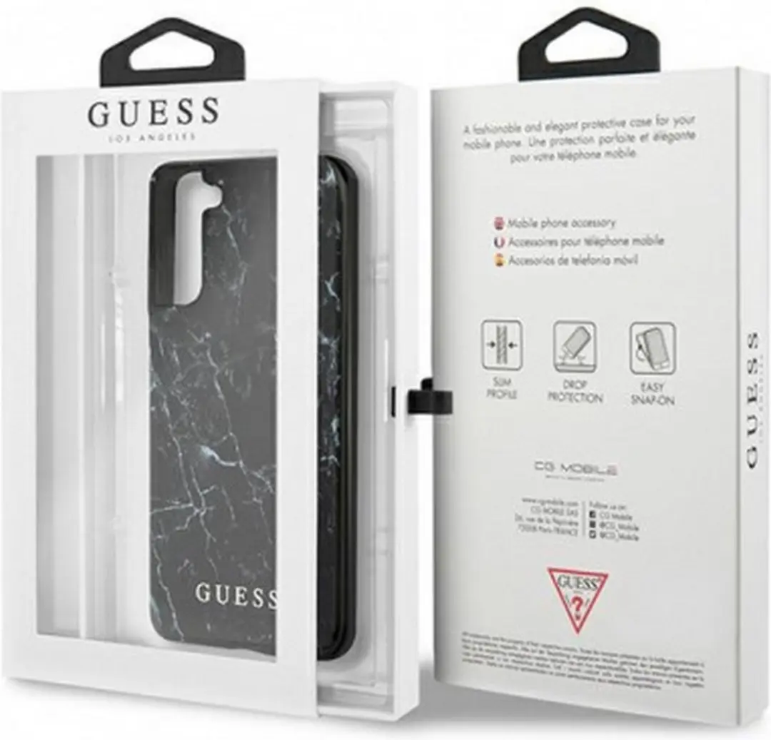Guess Marble Back Case Zwart - Samsung Galaxy S21 Plus