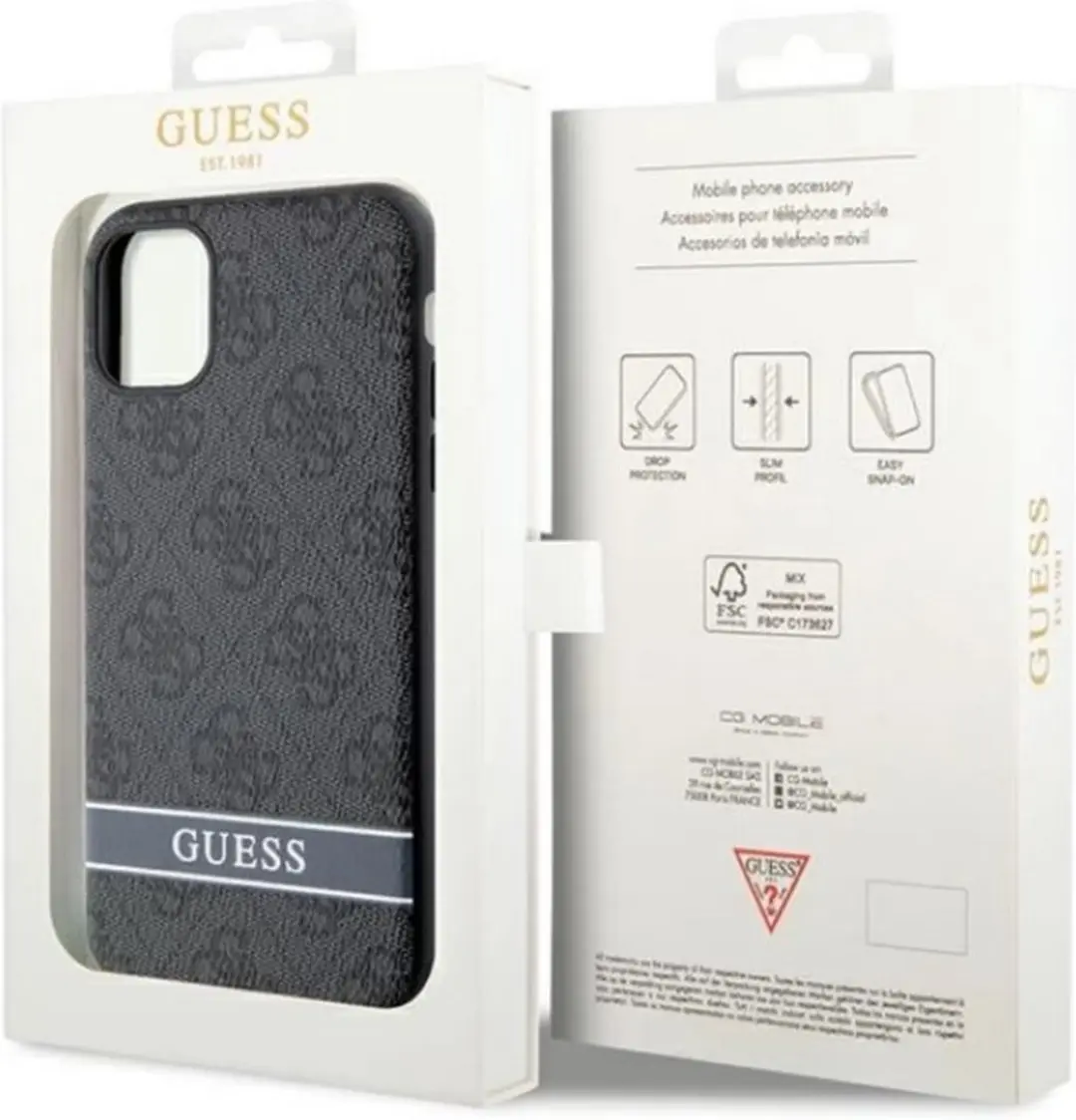 GUESS 4G Printed Stripe Back Case - iPhone 11 Grijs