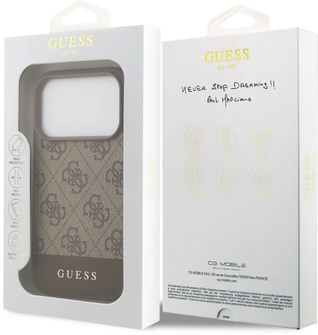 GUESS Hoesje iPhone 17 Pro - Bruin Canvas