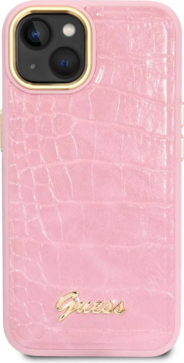 GUESS PU Backcover iPhone 14 Hoesje - Roze Croco - 3666339082925
