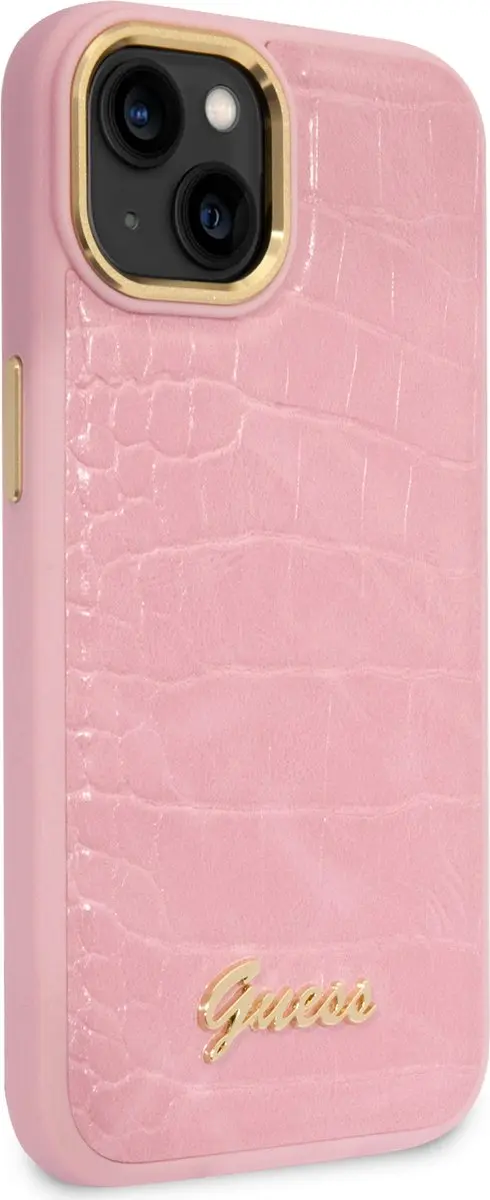 GUESS PU Backcover iPhone 14 Hoesje - Roze Croco - 3666339082925