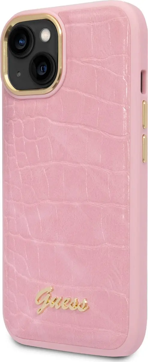 GUESS PU Backcover iPhone 14 Hoesje - Roze Croco - 3666339082925 - afbeelding 6 van 6