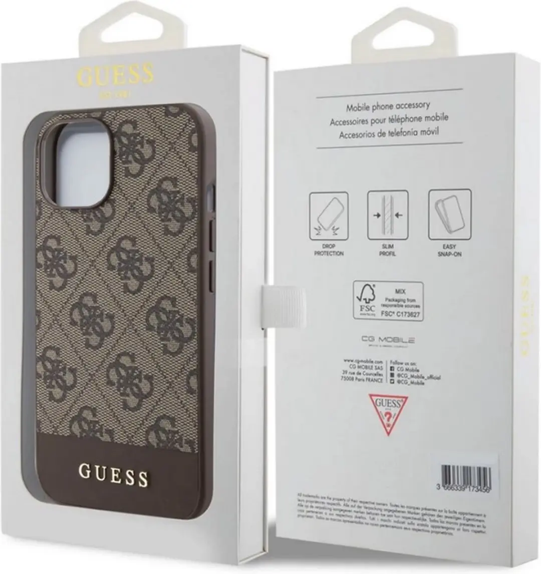 GUESS 4G Stripe Back Cover - iPhone 15 - Bruin