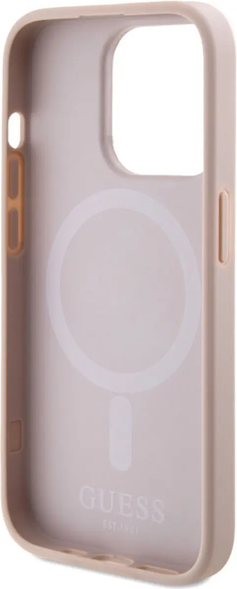 GUESS Saffiano Hoes MagSafe iPhone 15 Pro - Roze
