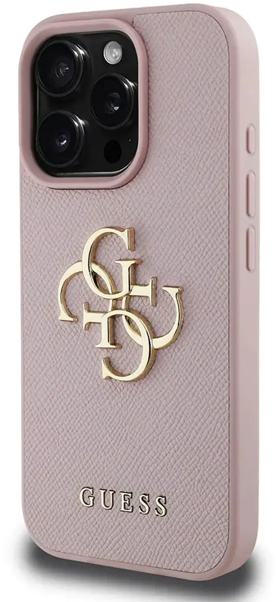 Guess Pu Grained iPhone 15 Pro Telefoonhoesje - Roze