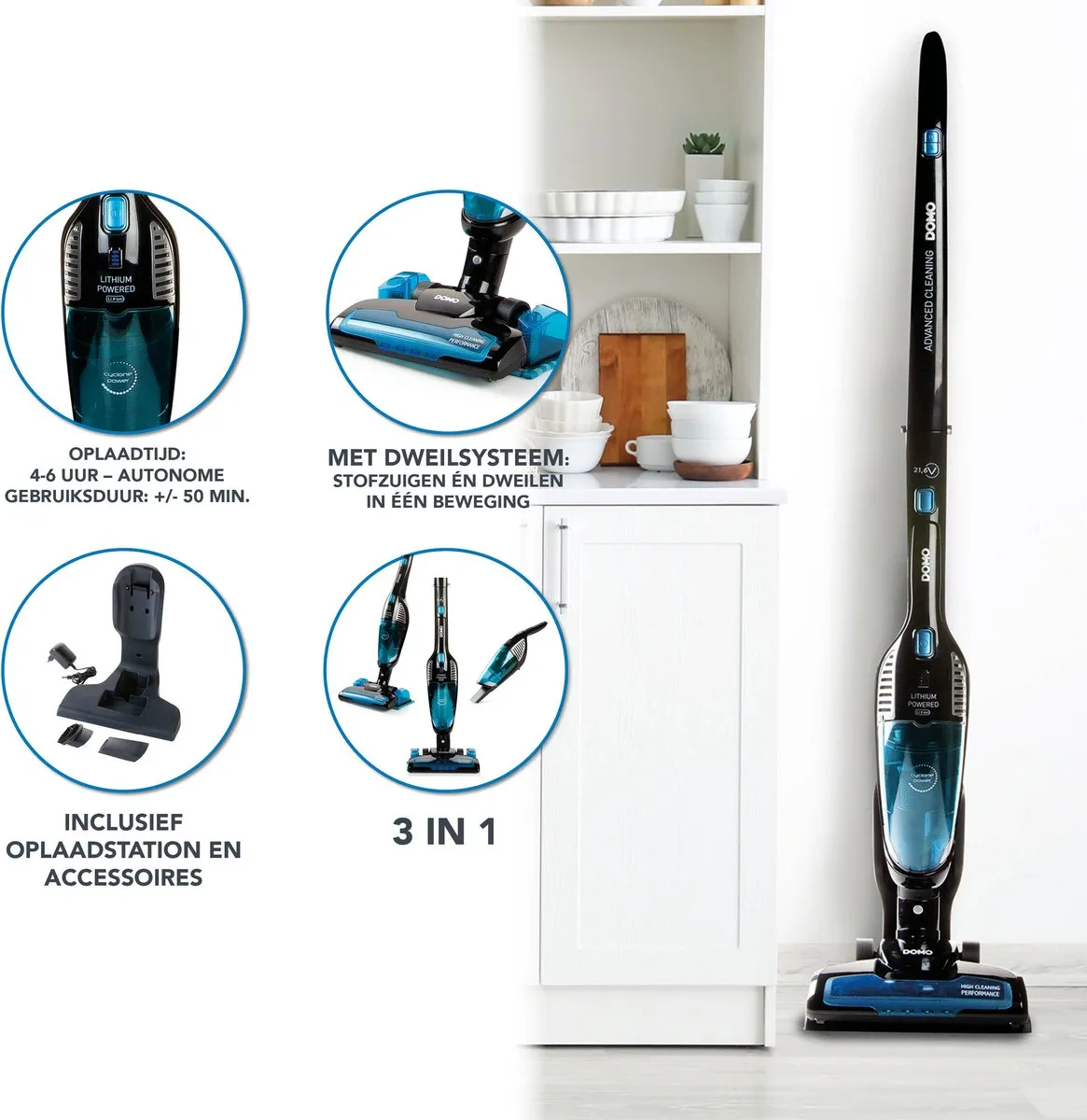 Domo DO228SV Steelstofzuiger 3-in-1 - 21,6V - Zwart
