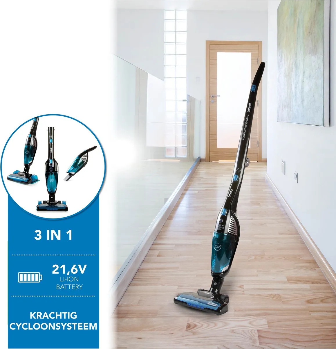 Domo DO228SV Steelstofzuiger 3-in-1 - 21,6V - Zwart