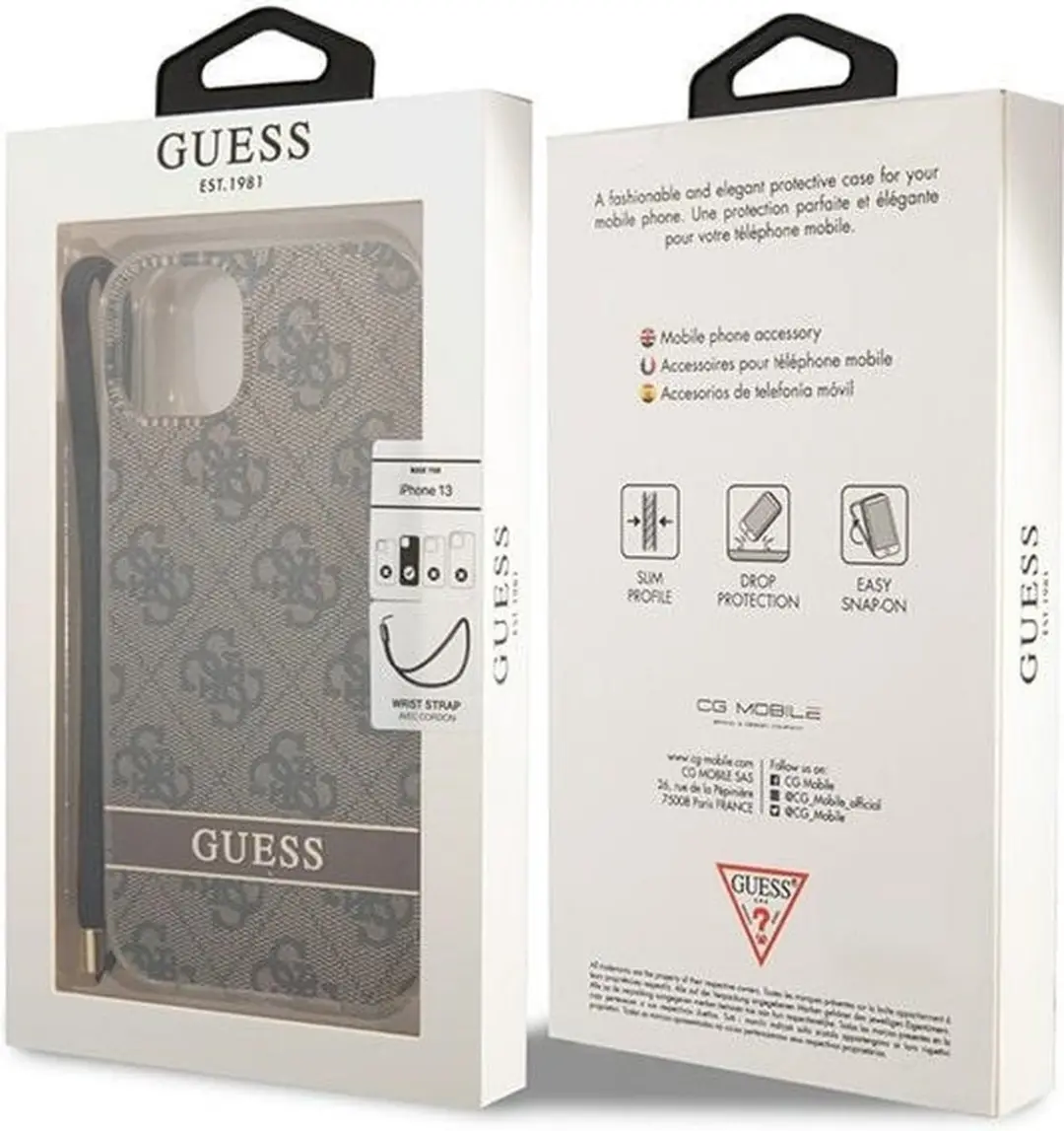 Guess 4G Printed Back Case met Strap - iPhone 14 - Bruin