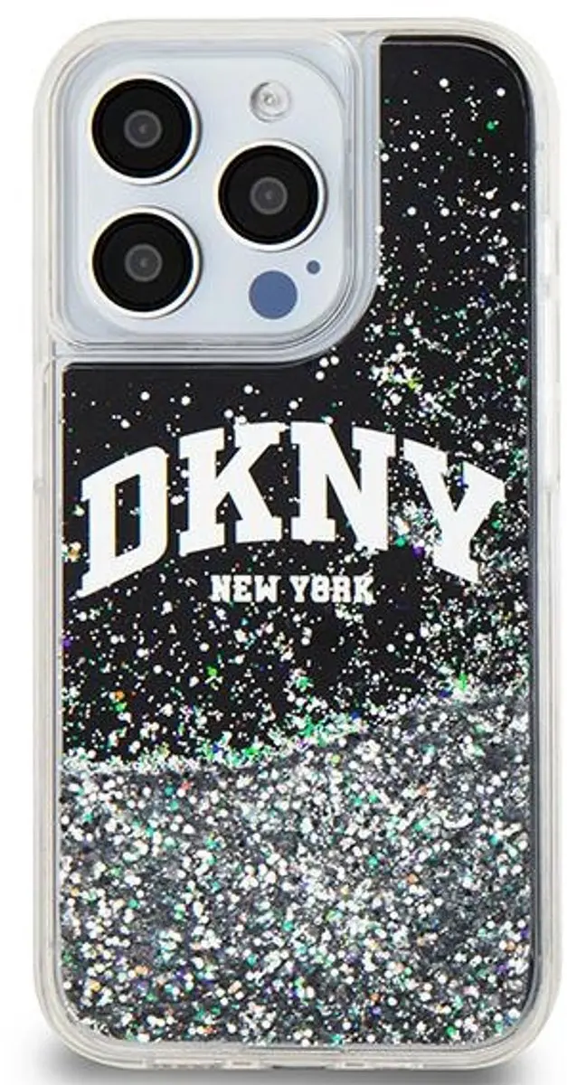 DKNY Liquid Glitter Arch Logo Back Case Zwart/Zilver - DKHCP14LLBNAEK