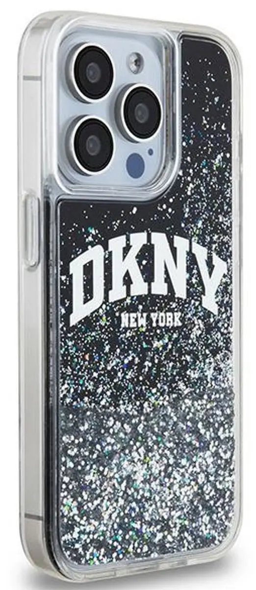 DKNY Liquid Glitter Arch Logo Back Case Zwart/Zilver - DKHCP14LLBNAEK