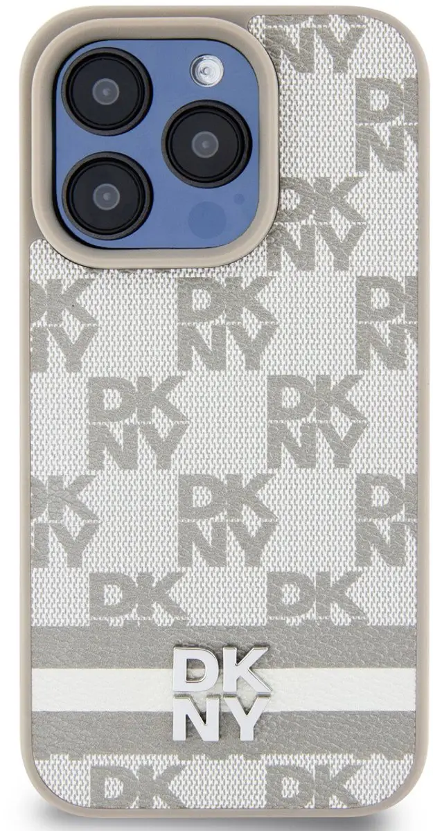 DKNY Checkered Printed Stripe Hoesje - iPhone 13 Pro - Beige