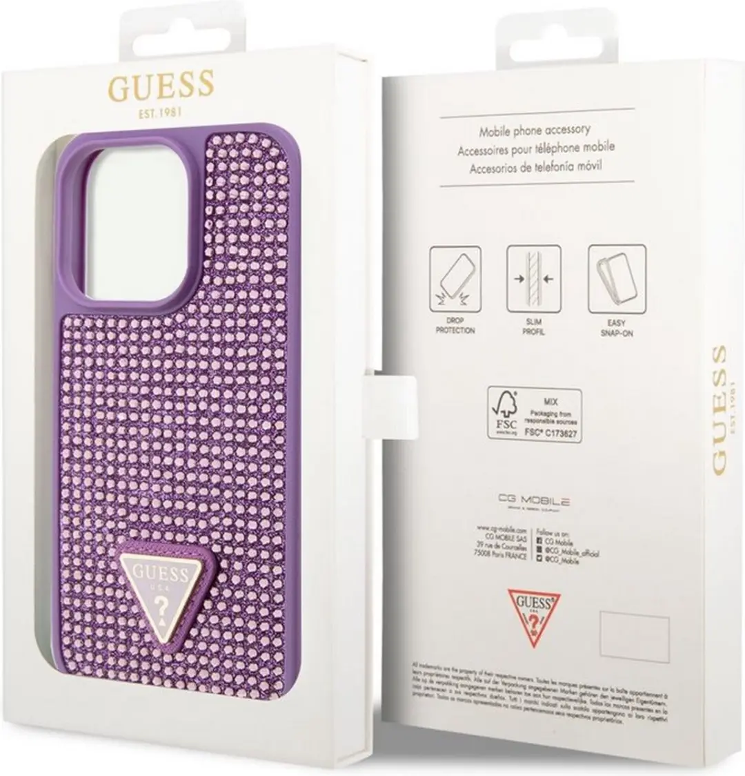 Guess Paarse Back Cover - iPhone 14 Pro - Rhinestones Triangle Logo