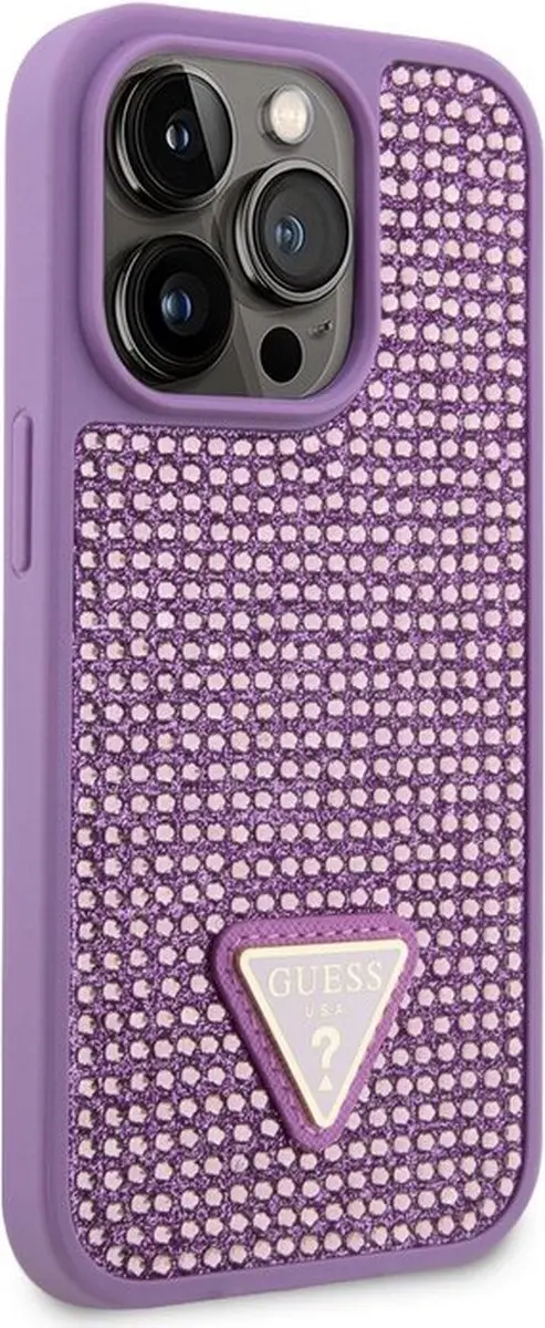 Guess Paarse Back Cover - iPhone 14 Pro - Rhinestones Triangle Logo