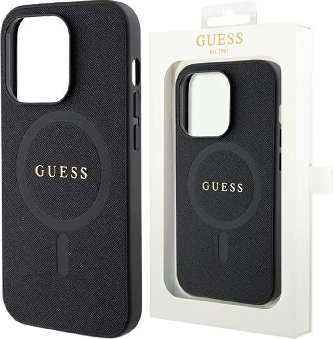 GUESS Saffiano Back Case - iPhone 14 Pro MagSafe - Zwart