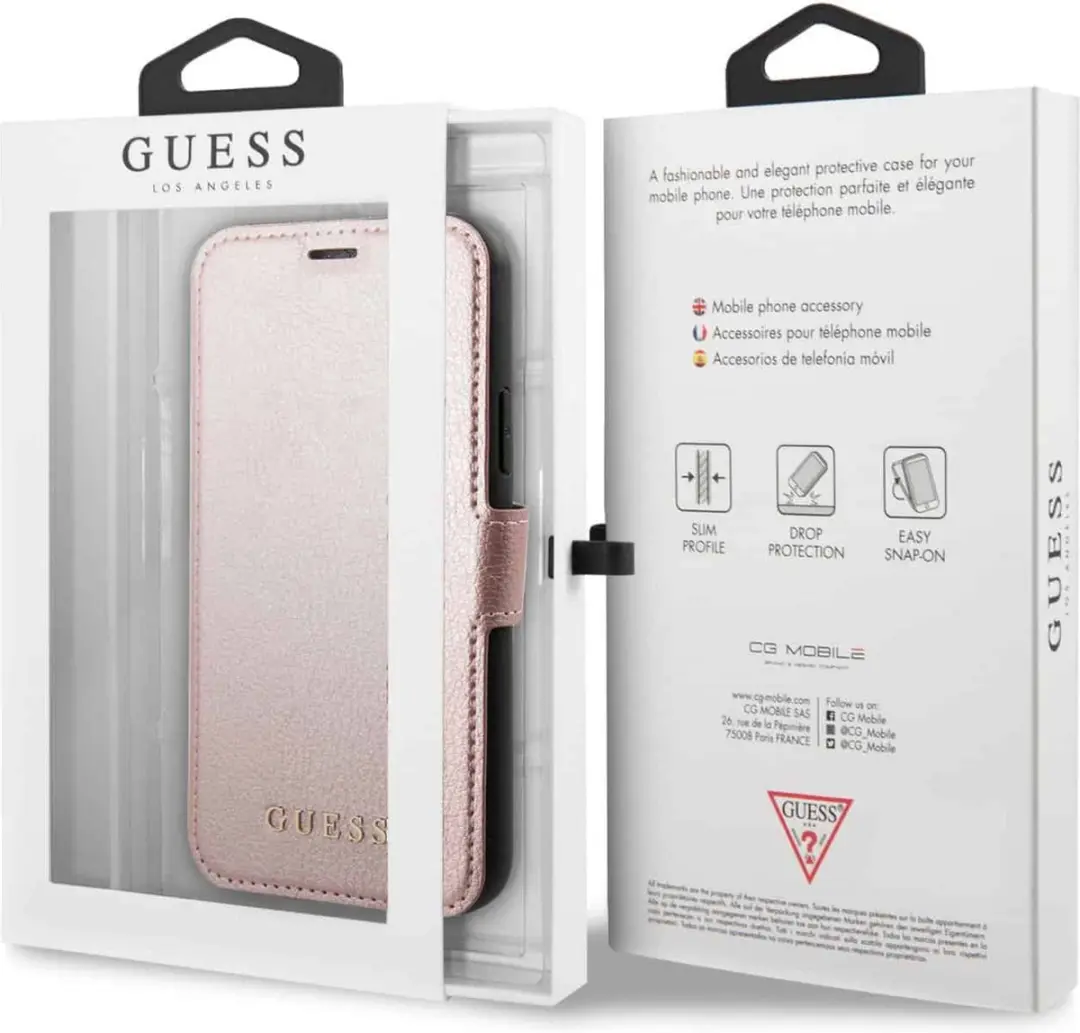 Guess Iridescent Hoesje iPhone 12 Pro - 3 Pasjes - Roségoud