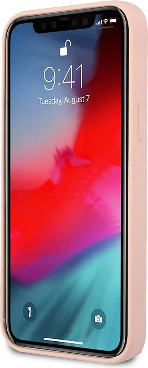 Guess Silicone Triangle Line Back Case - iPhone 12/12 Pro Roze
