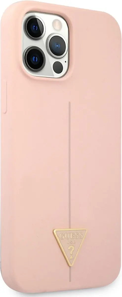 Guess Silicone Triangle Line Back Case - iPhone 12/12 Pro Roze