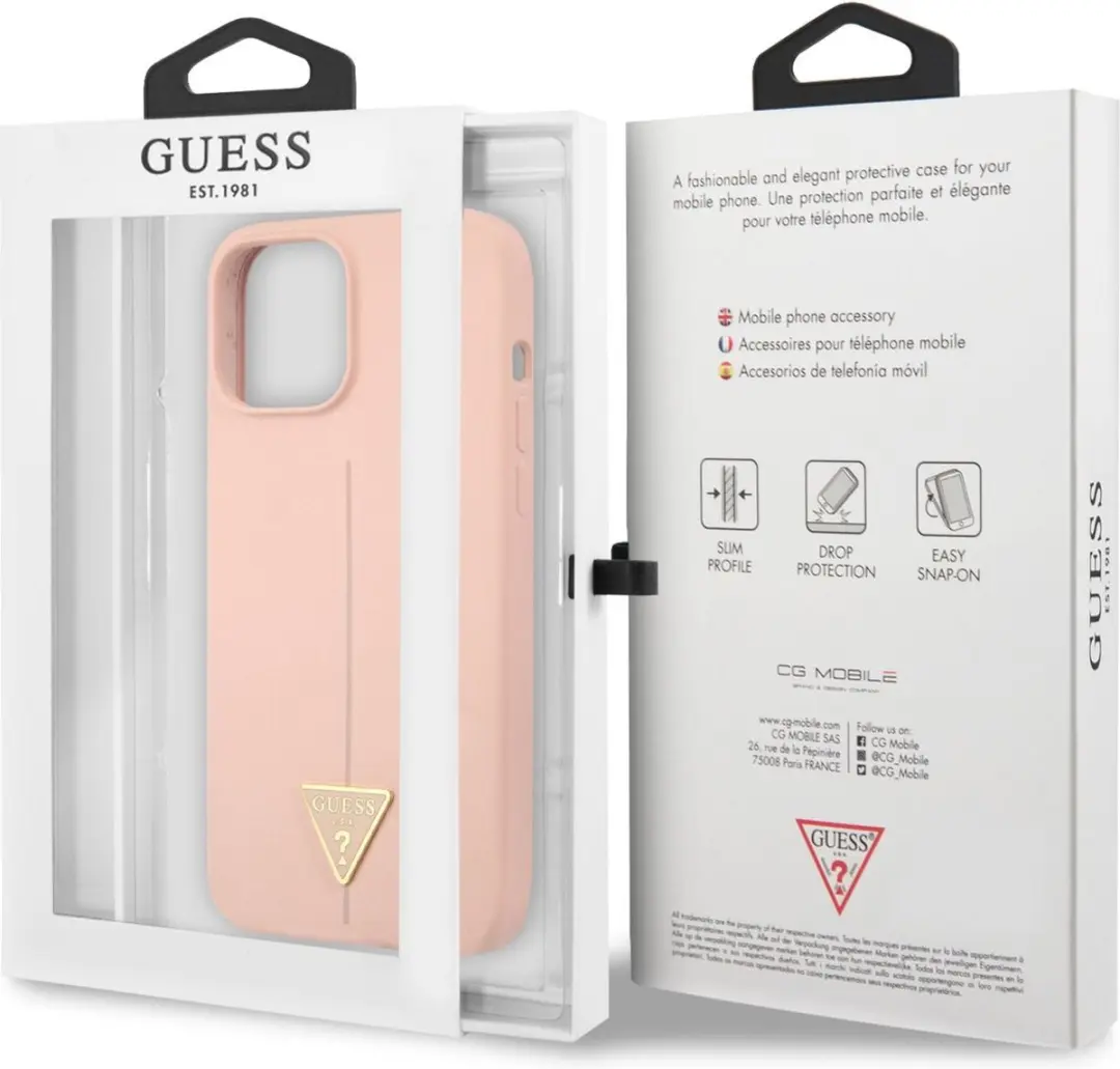 Guess Silicone Triangle Line Back Case - iPhone 12/12 Pro Roze