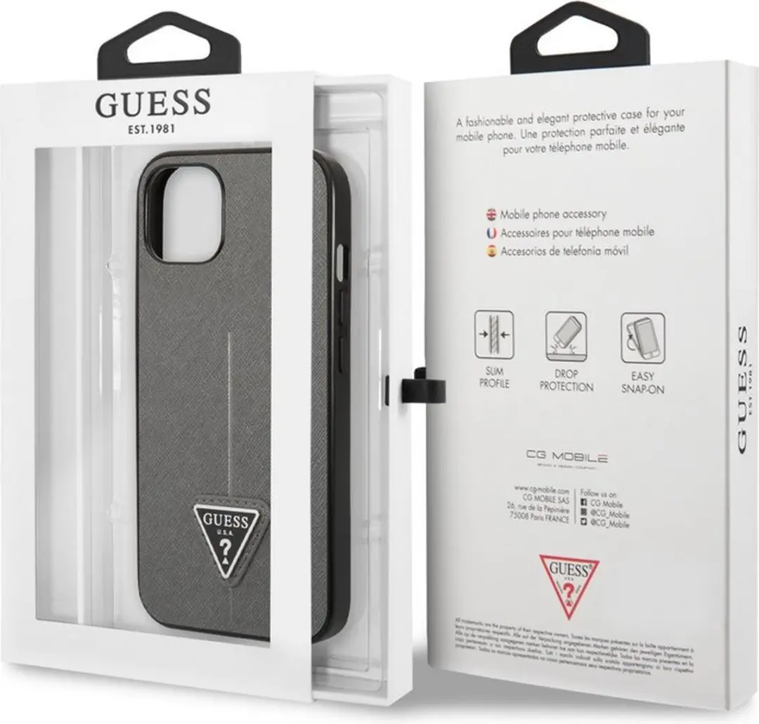 GUESS Saffiano Triangle Back Case - iPhone 13 Mini - Zilver - afbeelding 6 van 6
