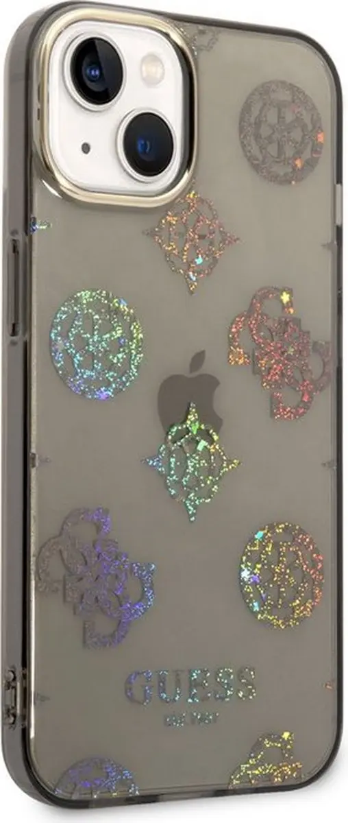 GUESS 4G Peony Glitter Back Case iPhone 14 Plus - Zwart
