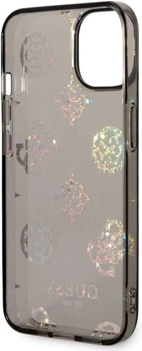 GUESS 4G Peony Glitter Back Case iPhone 14 Plus - Zwart