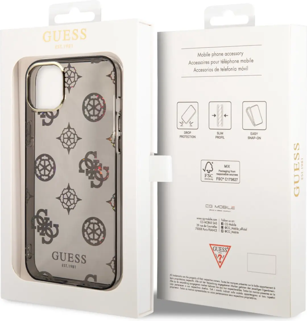 GUESS 4G Peony Glitter Back Case iPhone 14 Plus - Zwart - afbeelding 6 van 6