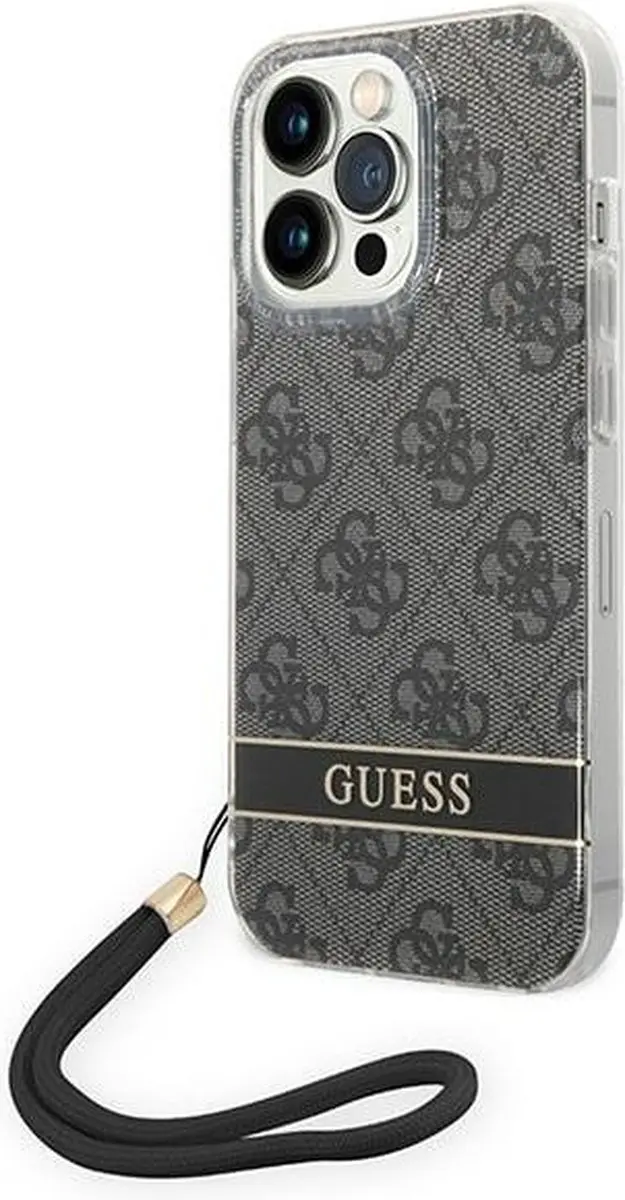 GUESS 4G Printed Back Case met Strap - iPhone 14 Pro Max - Zwart
