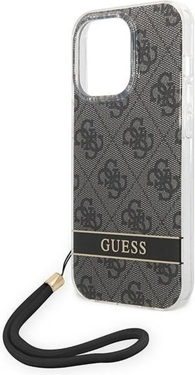 GUESS 4G Printed Back Case met Strap - iPhone 14 Pro Max - Zwart