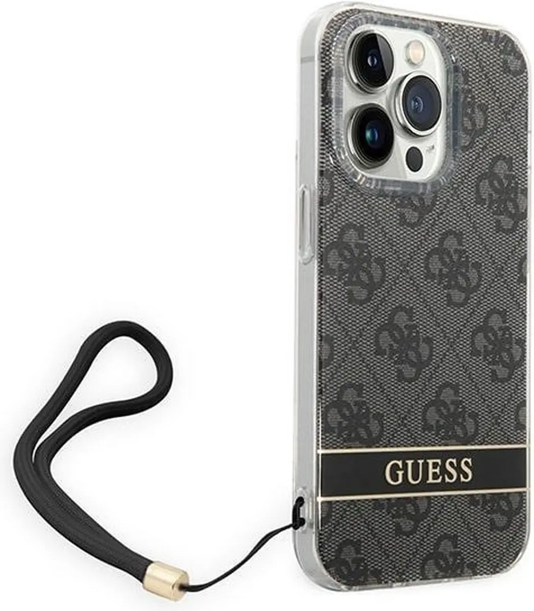 GUESS 4G Printed Back Case met Strap - iPhone 14 Pro Max - Zwart