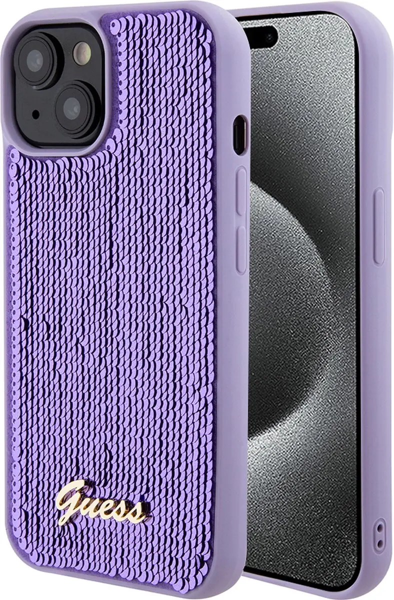 Guess Sequins Script Logo Hoes - iPhone 15 - Paars GUHCP15SPSFDGSU
