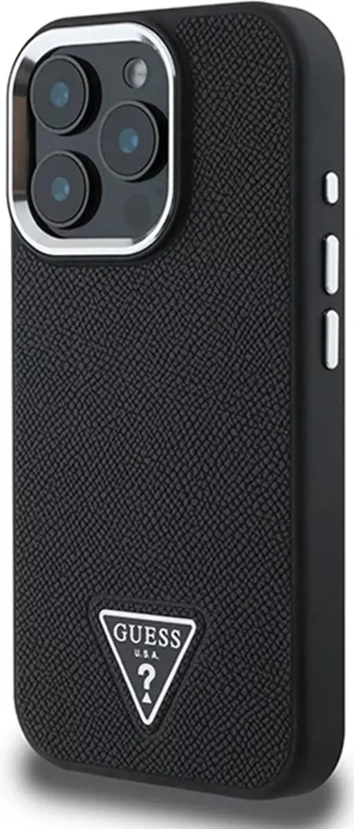Guess Grained Triangle Hoesje iPhone 16 Pro - Zwart GUHMP16LPGTSPSK