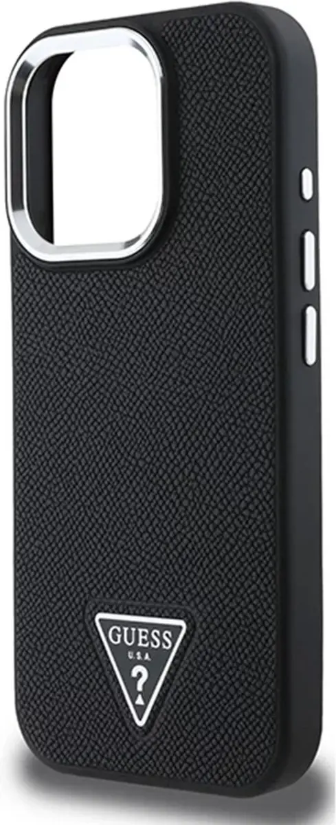 Guess Grained Triangle Hoesje iPhone 16 Pro - Zwart GUHMP16LPGTSPSK