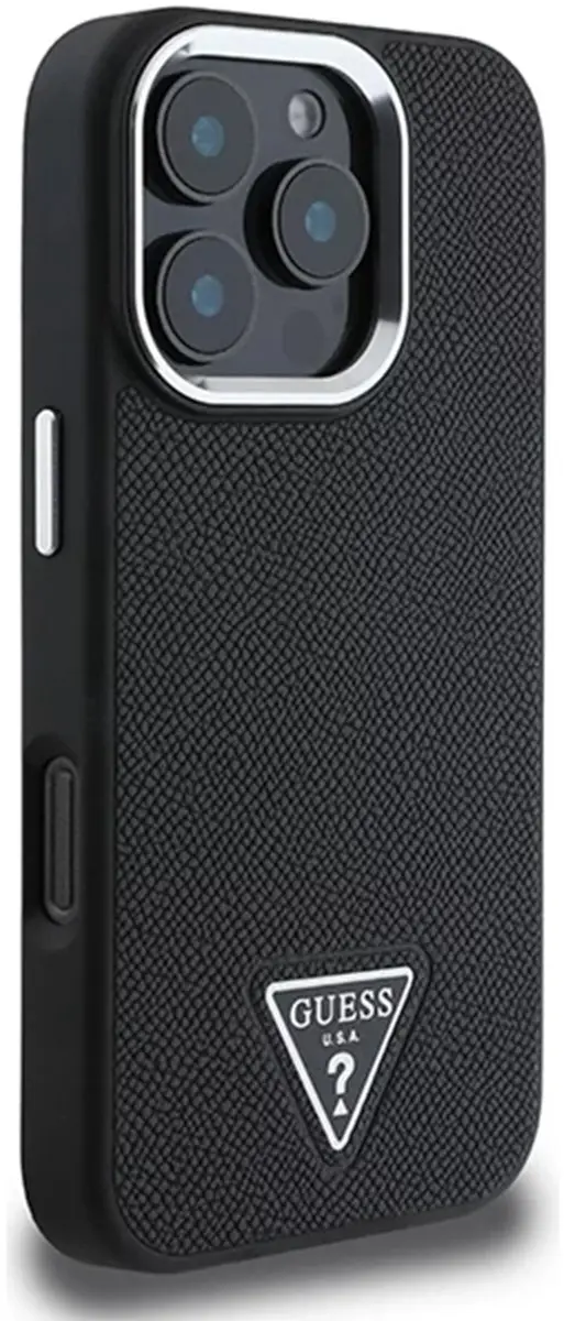 Guess Grained Triangle Hoesje iPhone 16 Pro - Zwart GUHMP16LPGTSPSK