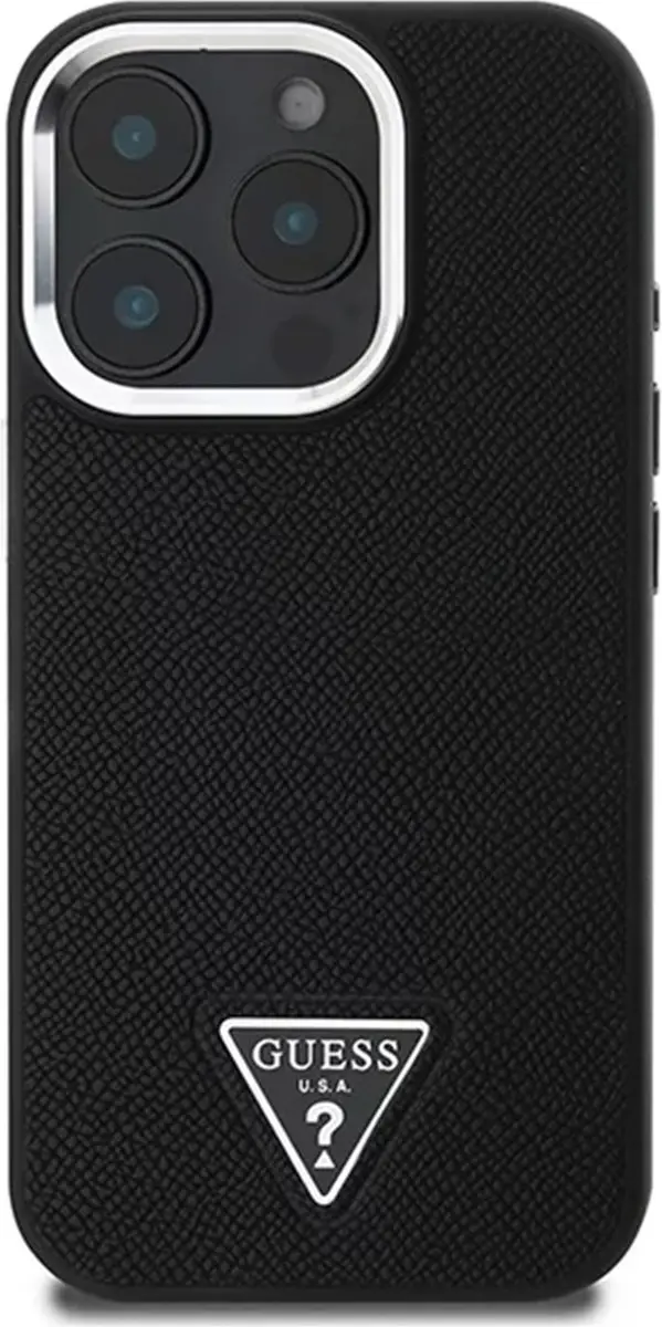 Guess Grained Triangle Hoesje iPhone 16 Pro - Zwart GUHMP16LPGTSPSK