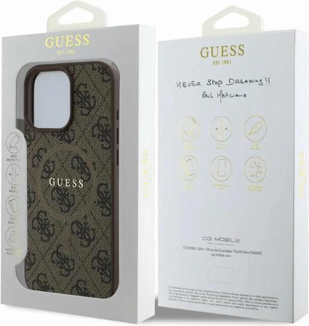 GUESS Hoesje iPhone 16 Pro Max - MagSafe & 4G Print - Bruin